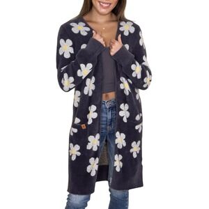 Simply Southern Daisy Print Fuzzy Longline Cozy Boho Cardigan Sweater Size XL